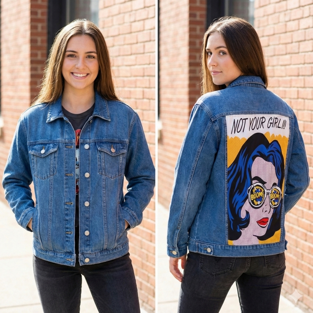 Pop Art Graphic Denim Jacket - Not Your Girl Comic Boom!
